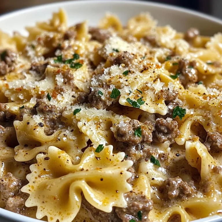 Creamy Parmesan Garlic Beef Bowtie Pasta