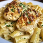 Garlic Parmesan Chicken With Creamy Rigatoni Pasta