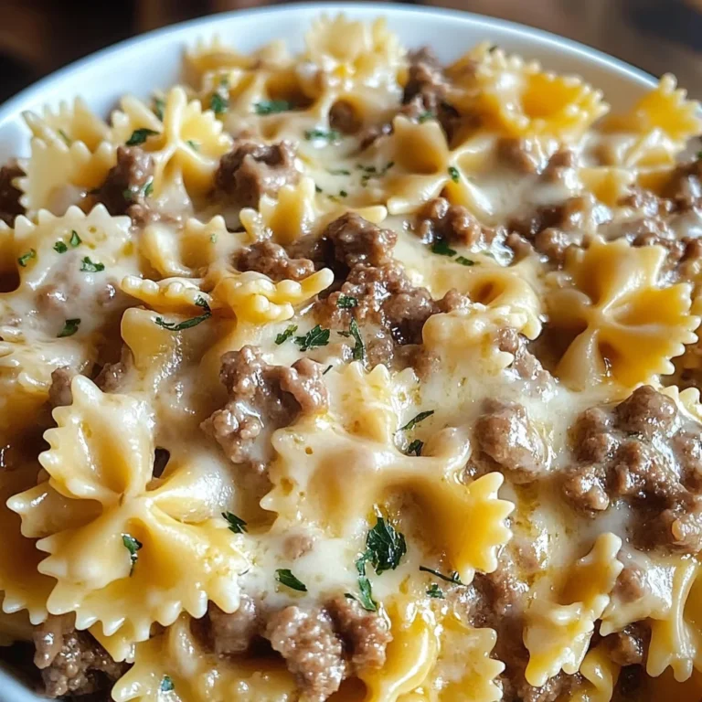 Just Made This Garlic Butter Beef & Cheesy Bowtie Pasta,