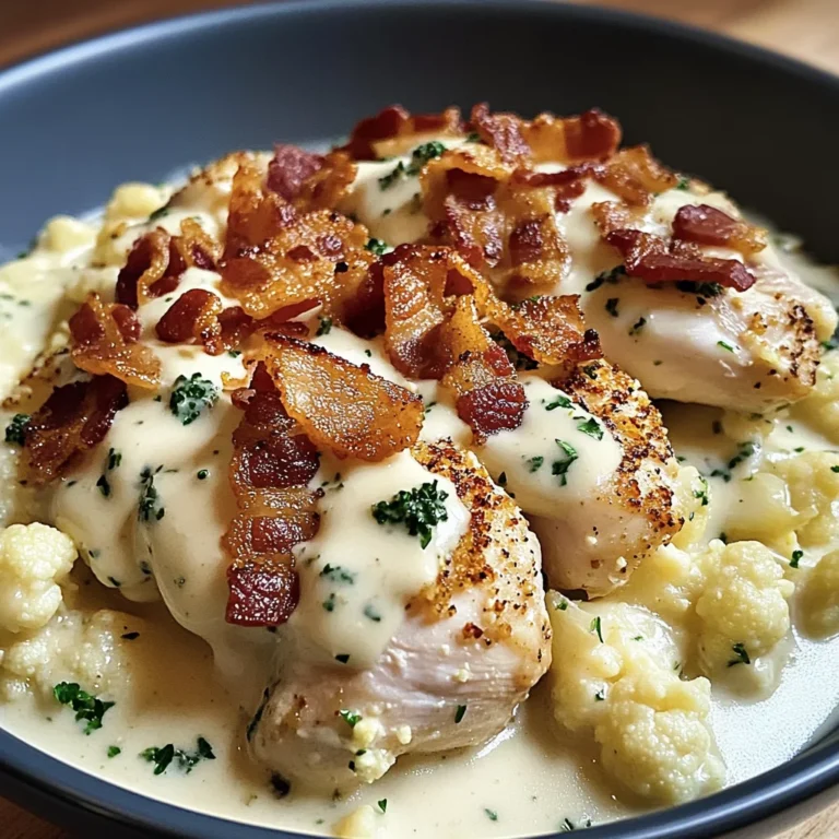 Creamy Cauliflower Alfredo with Chicken and Bacon