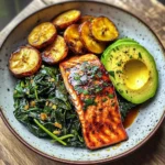 Glazed Salmon with Plantains, Spinach & Avocado Bliss Bowl