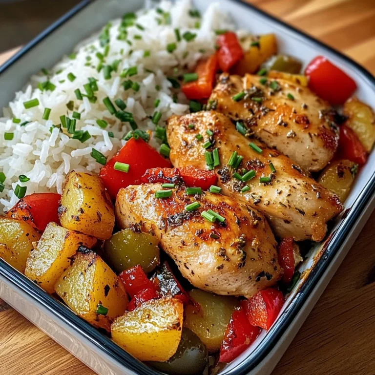 Savory Herb Chicken with Roasted Potatoes, Bell Peppers & Steamed Rice