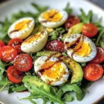 Avocado Arugula Salad with Jammy Eggs & Creamy Balsamic Drizzle