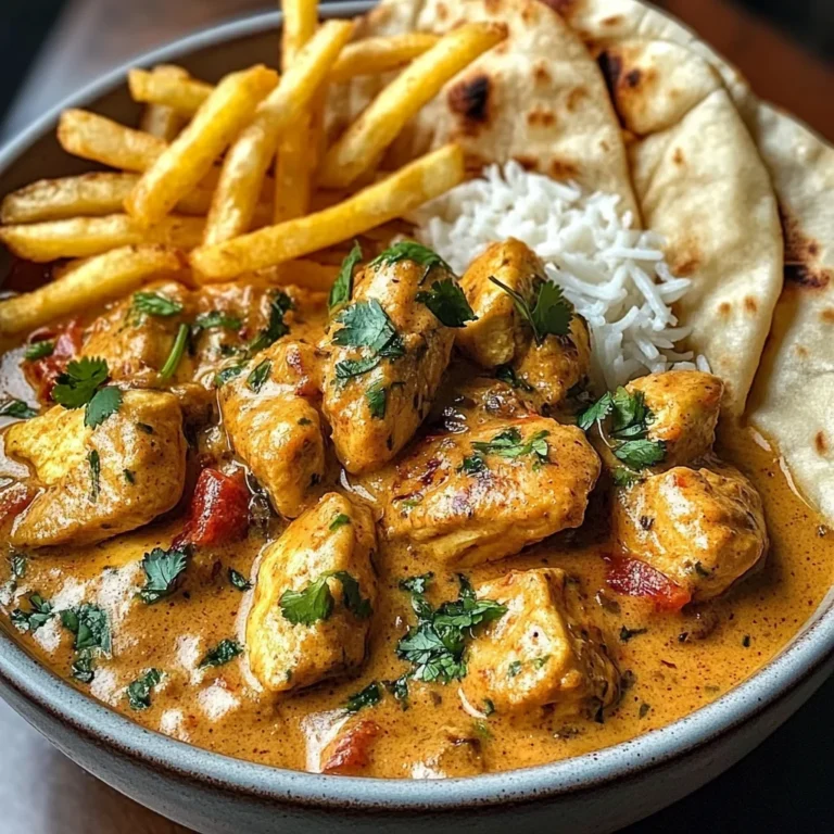Coconut Chicken Curry with Crispy Fries and Warm Naan