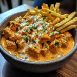 Creamy Butter Chicken with Garlic Cream Sauce and Hand-Cut Fries