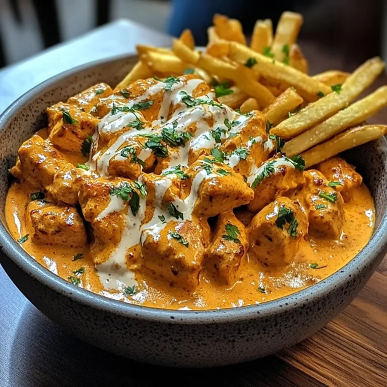 Creamy Butter Chicken with Garlic Cream Sauce and Hand-Cut Fries
