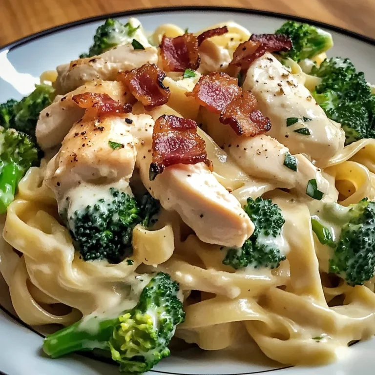 Creamy Chicken Bacon Fettuccine Alfredo with Spinach & Broccoli