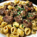 Creamy Garlic Parmesan Steak Bites with Shell Pasta